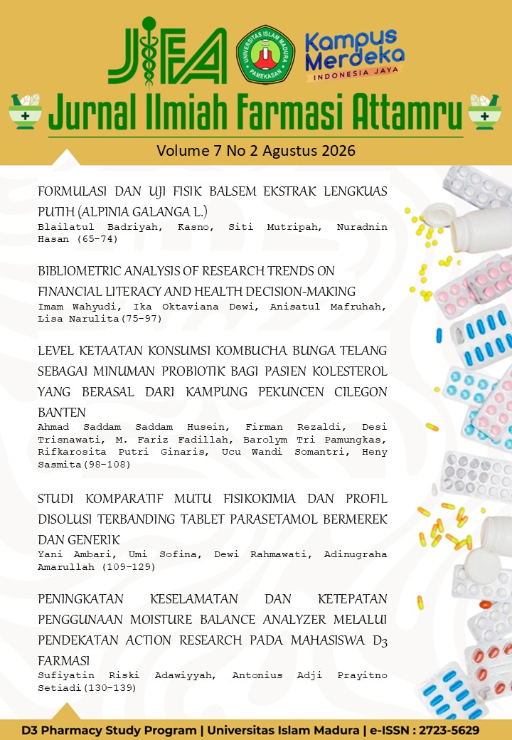 					View Vol. 7 No. 2 (2026): JURNAL ILMIAH FARMASI ATTAMRU  (AGUSTUS)
				